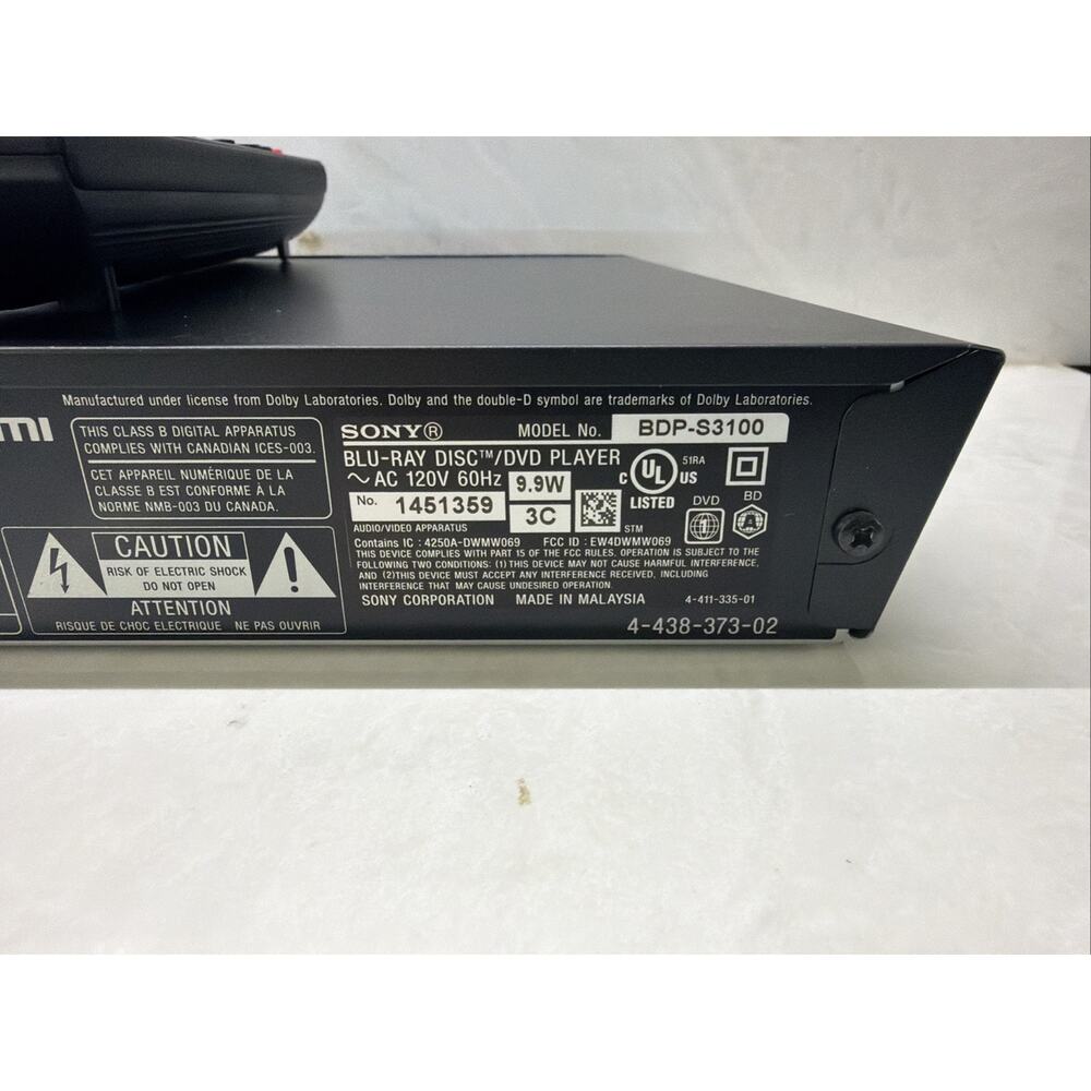Sony BDP-S3100 Blu-Ray Player Wi-Fi Streaming w/ Remote Tested - Picture 7 of 7